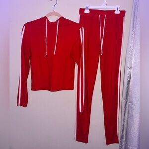 Fashion Nova, red and white matching legging set, size medium